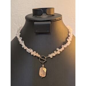 Silpada Retired Pink Rose Quartz Teardrop Stone 925 Sterling Silver Necklace